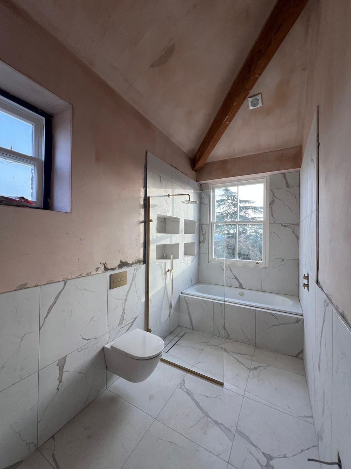 Upper bathroom during fit-out · March 2026