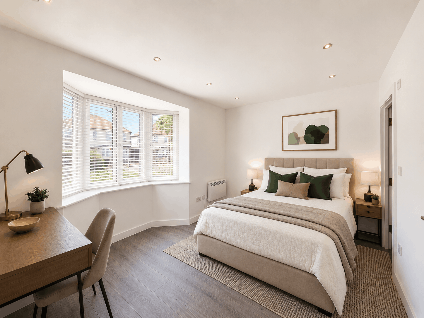 Digitally staged Ramsden Square bedroom, supplied by Babouris