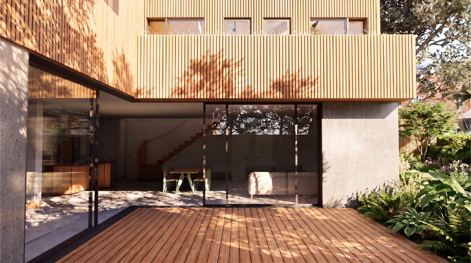 Architect’s visualisation of proposed lower-ground living spaces opening onto a private courtyard